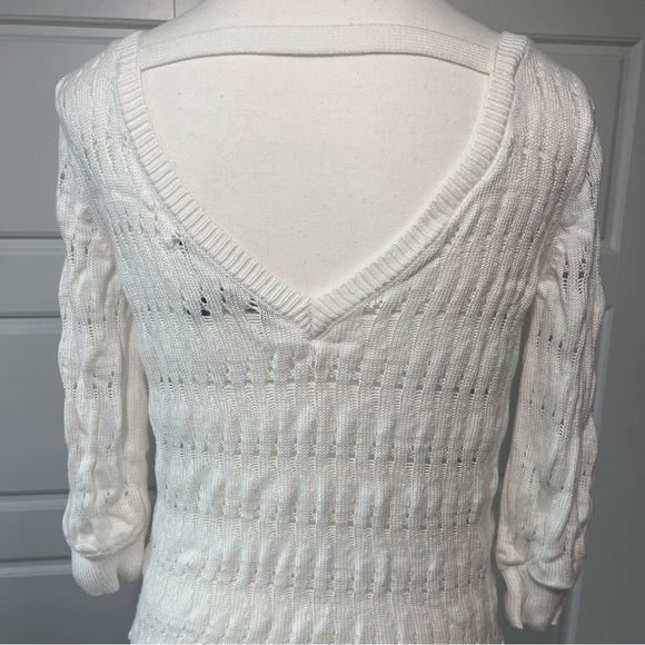 WHBM Womens Cream Open Knit Sweater Long Sleeve Lightweight Pullover Top‎ Small - Picture 6 of 8